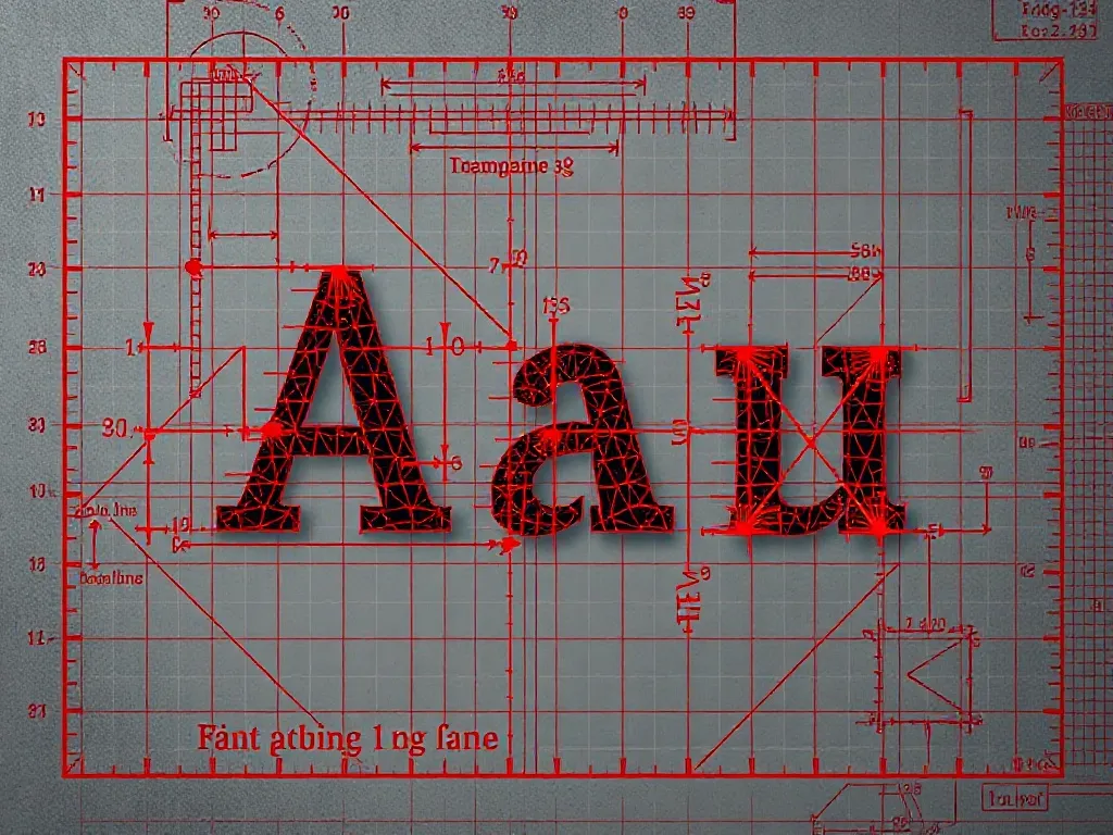 Technical blueprint of a font glyph showing mathematical vec