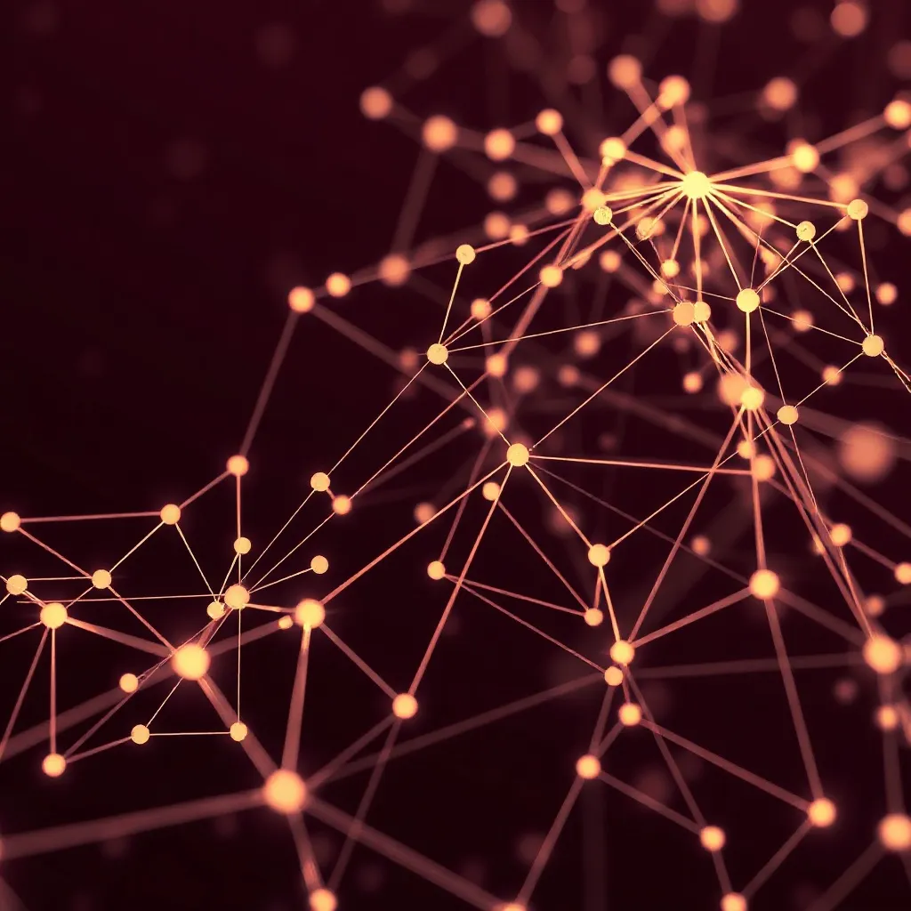 Abstract technical visualization of neural network nodes con
