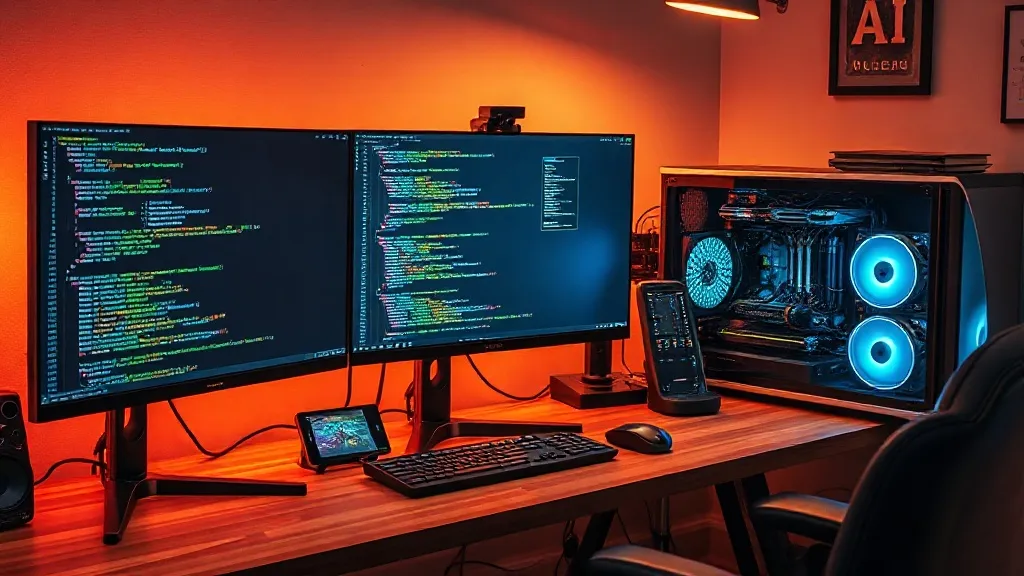 A professional workstation setup with multiple monitors show